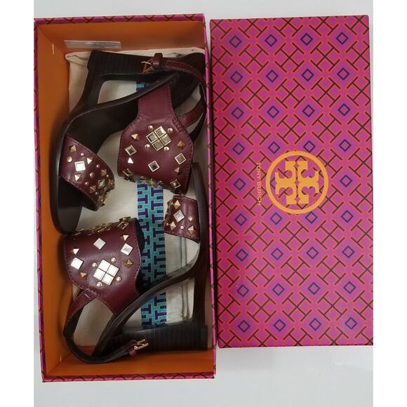 Tory Burch Kingsbridge Studded Open-Wedge Sandal Red 6.5 NIB $450 - Picture 5 of 6